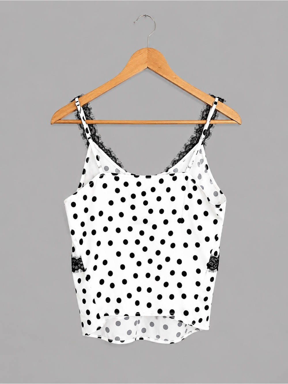 Rachel Zoe White & Black Polka Dot Satin Lace Cami NWT Size Large - Picture 4 of 6